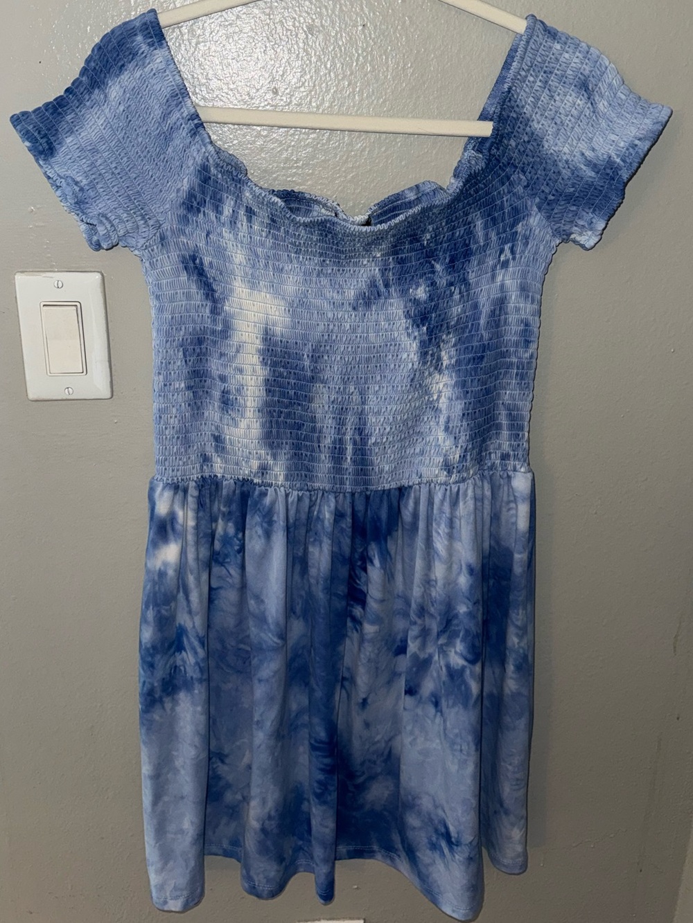 XL Blue Tie-Dye Off The Shoulder Dress